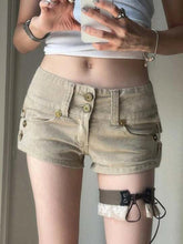 Aiertu - Summer Button-up Cargo Shorts Pockets Patchwork Low Rise Vintage 2000s Denim Shorts for Women Streetwear Basic Clothing Aiertu