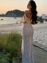 Aiertu - Sexy Lace Evening Dresses for Women Elegant V-Neck Halter Backless Bodycon Party Long Dress Slim Split Vestidos Female Clothing Aiertu