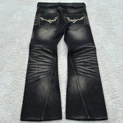 Aiertu - High Street Gothic American Fashion Hip Hop Straight Jeans Harajuku y2k Personalized Washed Low Waist Slim Micro Flared Jeans Aiertu