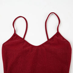 Aiertu - Y2K Shiny Camisole Women Summer Red Casual Crop Top Fashion Basic Spaghetti Strap Tank Tops Vintage 2000s Outfits Aiertu