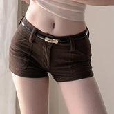 Aiertu - party look snspos Vintage Brown Corduroy Shorts Hotty Girls Low Rise Close-fitting Mini Shorts Y2K Stylish Cute Short Pants Streetwear Aiertu