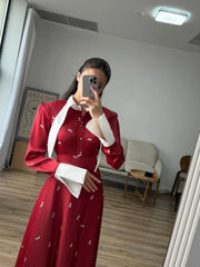 Aiertu - Elegant Printed Long Sleeve A-line Dresses Women Fashion High Waist Slim Fits Long Robes 2026 New Lady High Street Vestidos Aiertu