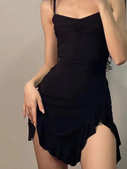 Aiertu -Ruffle Asymmetrical Ruched V-Neck Mini Dress aiertu