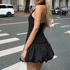 Aiertu - Street Spice Style Sexy Suit Women's Summer Hollow Halter Neck Vest High Waist A-line Skirt Two-piece Set Fashion Female Clothes Aiertu
