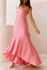 Aiertu Elegant Ruffle Sloping Shoulder Long Dresses Aiertu