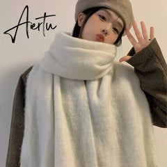 1PC New Soft Winter Cashmere Scarf Solid Color Warm Long Tassel Scarves Mohair Thickened Wrap Shawls For Women Girls Aiertu