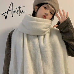 1PC New Soft Winter Cashmere Scarf Solid Color Warm Long Tassel Scarves Mohair Thickened Wrap Shawls For Women Girls Aiertu