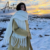 1PC New Soft Winter Cashmere Scarf Solid Color Warm Long Tassel Scarves Mohair Thickened Wrap Shawls For Women Girls Aiertu