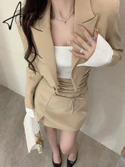 2 Piece Dress Set Women Casual Y2k Crop Tops Elegant Jacket Coats + Mini Skirts Korean Fashion Suits Autumn Blazers Dress Aiertu