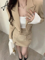 2 Piece Dress Set Women Casual Y2k Crop Tops Elegant Jacket Coats + Mini Skirts Korean Fashion Suits Autumn Blazers Dress Aiertu