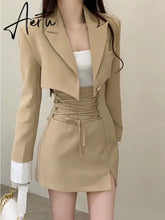 2 Piece Dress Set Women Casual Y2k Crop Tops Elegant Jacket Coats + Mini Skirts Korean Fashion Suits Autumn Blazers Dress Aiertu