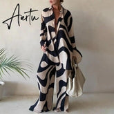2 Pieces Pajama Set Women's Print Fashion Ladies Sleepwear Lapel Long Sleeve Casual Loose Pyjama Suit for Female Lingerie Aiertu
