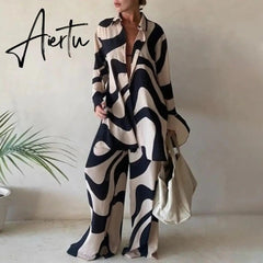 2 Pieces Pajama Set Women's Print Fashion Ladies Sleepwear Lapel Long Sleeve Casual Loose Pyjama Suit for Female Lingerie Aiertu