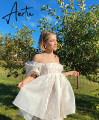 2 ways Wear Chiffon Floral Print Spliced Organza Ball Gown Dress Puff Sleeve Retro Women Swing Short Dresses Fairy Aiertu