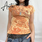Aiertu 2000s Retro Baby Tee Graphic Letter Print Short Sleeve T-shirt Harajuku Mall Goth Emo Y2K Grunge Preppy 00s Vintage Crop Tops Aiertu