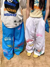 Aiertu - Summer new dopamine letter design sports wide-leg paratrooper pants American retro beach mopping trousers Aiertu