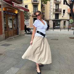 Aiertu - Fashion Women's Waist-Closed Shirts Solid Lapel Short Sleeve Button Pleated Lady Shirts 2025 Spring Summer Elegant Female Top Aiertu
