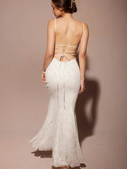 Aiertu - exy Backless Double Layer Women Maxi Dress White Spaghetti Strap Evening Dress Summer Skinny Elegant Party Clubwear Aiertu