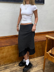 Aiertu Patchwork Polka Dot Skirt Basic All-match Streetwear Layered Long Straight Skirt Y2K Casual Fashion Outfits Aiertu