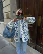Aiertu - Winter Women Casual Floral Printed Cotton Jacket With Belt Female Lace Up Single-breasted Slim Coats 2026 Lady Street Outercoat Aiertu