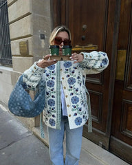Aiertu - Winter Women Casual Floral Printed Cotton Jacket With Belt Female Lace Up Single-breasted Slim Coats 2026 Lady Street Outercoat Aiertu