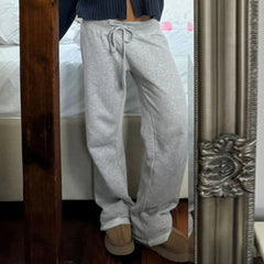 Aiertu - Casual Solid Basic Knitted Women Pants Sweatpants Straight Leg Streetwear Autumn Winter Full Length Trousers Bottoms Aiertu