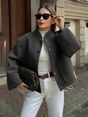 Aiertu - Stand Collar Short Jacket For Women Fashion Loose Single Breasted Coat Casual 2025 Spring Autumn New Solid Woman Outwear Aiertu