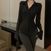 Aiertu Black Bell Sleeve Top Vintage Blouses Corset White Shirt Women Long Sleeve Gothic Lolita Flared Korean Style Sexy Blouse Aiertu