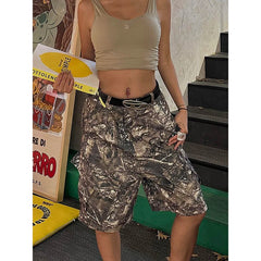 Aiertu American High Street Fashion Loose Denim Shorts Retro Wide Leg Crop Pants Women Y2k High Waisted Camouflage Casual Mid Trouser Aiertu