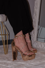 Aiertu Posh - Embellished Platform Block Heels, Glitter Detailing Straps, Glamorous Party Footwear, Bold & Eye-Catching for Special Occasions Aiertu