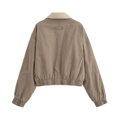 Aiertu - European and American style fashion contrast color collar cotton coat women's winter new style warm cotton coat jacket tops Aiertu