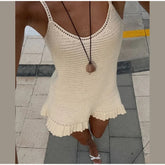 Aiertu - Ruffle Hollow Out Short Beach Dress Women Knitted Sleeveless Backless A-line Sling Dresses 2025 Summer Vacation Swimsuit Vestido Aiertu