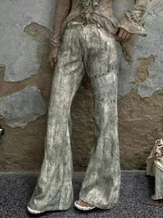 Aiertu - Streetwear New Retro Washed Gem Print Jeans Women's American Harajuku Hip Hop Baggy Straight Pants Casual Y2K Wide Leg Pants Aiertu