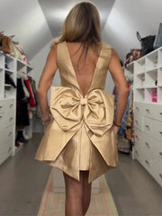 Aiertu - Sexy Backless Bow Mini Dress Hot Girls Sleeveless High Waist Party Dresses Vacation Solid Elegant Sexy Dress Women 2025 Aiertu