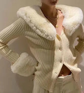 Aiertu joker costume female outfit INS Vintage Sweater Cardigan Women's Autumn Fashion Detachable Fur Collar Single-Breasted Short Knitted Top aiertu