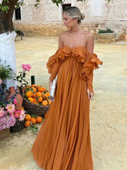 Aiertu - Summer Elegant Solid Ruffles Maxi Dress For Women Fashion Off Shoulder High Waist Robe Chic Female Evening Party Vestidos Aiertu