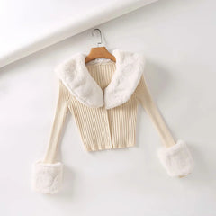 Aiertu joker costume female outfit INS Vintage Sweater Cardigan Women's Autumn Fashion Detachable Fur Collar Single-Breasted Short Knitted Top aiertu