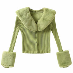 Aiertu joker costume female outfit INS Vintage Sweater Cardigan Women's Autumn Fashion Detachable Fur Collar Single-Breasted Short Knitted Top aiertu