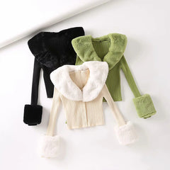 Aiertu joker costume female outfit INS Vintage Sweater Cardigan Women's Autumn Fashion Detachable Fur Collar Single-Breasted Short Knitted Top aiertu