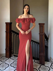Aiertu - layered look inspo Off Shoulder Solid Women Dress Sleeveless Backless Split Lady Dresses Fashion Wave Cut Evening Party Female Maxi Vestidos Aiertu