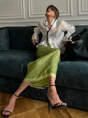 Aiertu - Sexy See-Through White Shirt Female Lace Up Ruffled Collar Long Sleeve Blouse 2026 Autumn Fashion Elegant Women's Shirt Aiertu