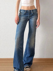 Aiertu - Vintage Low Rise Washed Wide Leg Jeans Aiertu
