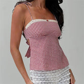 Aiertu - -Y2k Coquette Tops Summer Women Red Gingham Camisole Top Sleeveless Aesthetic Plaid Print Crop Top Casual T-Shirt Streetwear Aiertu
