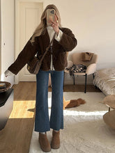 Aiertu - Vintage Cotton Jackets Women Casual Loose V Neck Lace Up Long Sleeves Coats Female 2024 Winter Hollow Out Solid Thick Outwears Aiertu