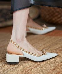 Aiertu Elegant Rivet Splicing Chunky Sandals Beige Pointed Toe Aiertu