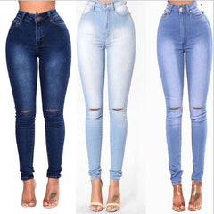 Aiertu nba outfit for women EBay Women's Slimming High Elastic Ripped Jeans Pencil Pants aiertu