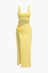 Aiertu Solid Twist Front Cut Out Slit Midi Dress Aiertu