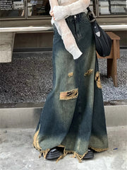 Aiertu - Women A-Line Skirts Mopping Denim Chic Autumn Stylish Office Lady High Street Vintage Mopping Jeanswear Slim Aiertu