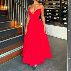 Aiertu - Elegant Sleeveless Solid Color Long Dress Fashion Hight Waist Slim Pleated Party Dress Women Sexy Sheath Backless Evening Dress Aiertu