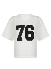 Aiertu - summer inspo Digital Print Casual Loose White T Shirts For Women V Neck Short Sleeve Preppy Streetwear Summer Top Tees Football Jersey Aiertu